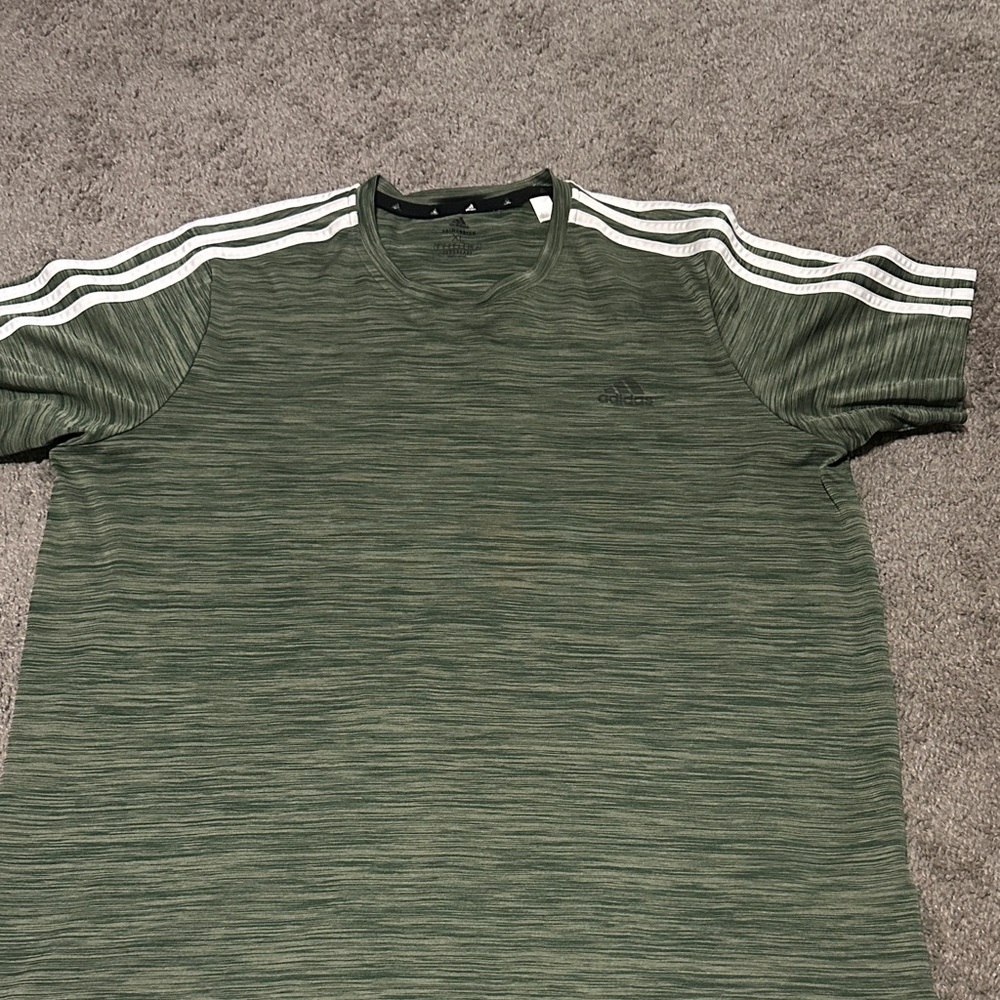 Adidas Men's Green Tee with White Stripes